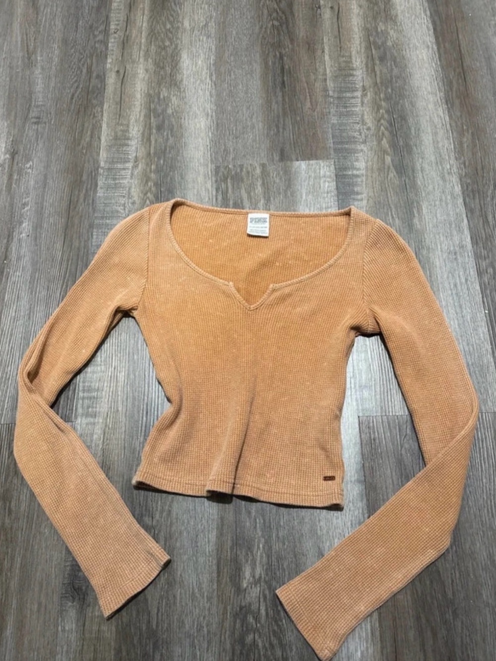 PINK Victoria's Secret Ribbed Scoop-Neck Long Sleeve Top - Camel